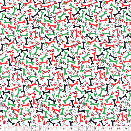 FABRIC CREATIONS 42 x 8yd Cotton Fabric Bolt - White with Colourful Dog Bones