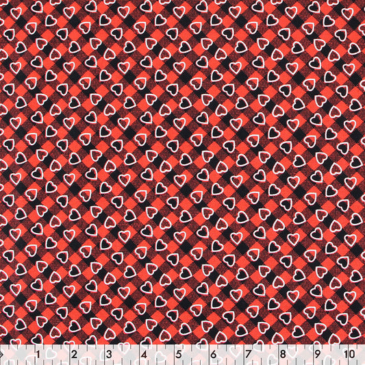 FABRIC CREATIONS 42 x 8yd Cotton Fabric Bolt - Red and Black Plaid with White Hearts