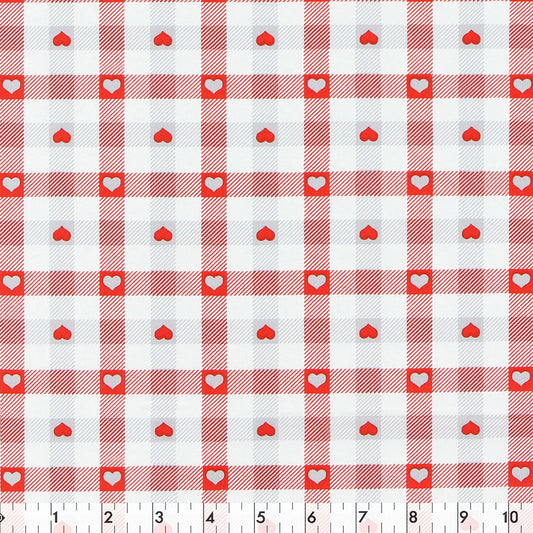 FABRIC CREATIONS 42 x 8yd Cotton Fabric Bolt - Red and White Plaid with Hearts