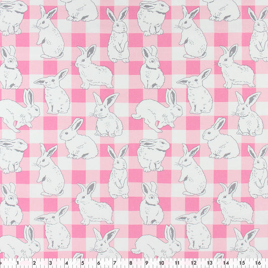 FABRIC CREATIONS 42 x 8yd Cotton Fabric Bolt - Pink and White Gingham with White Bunnies