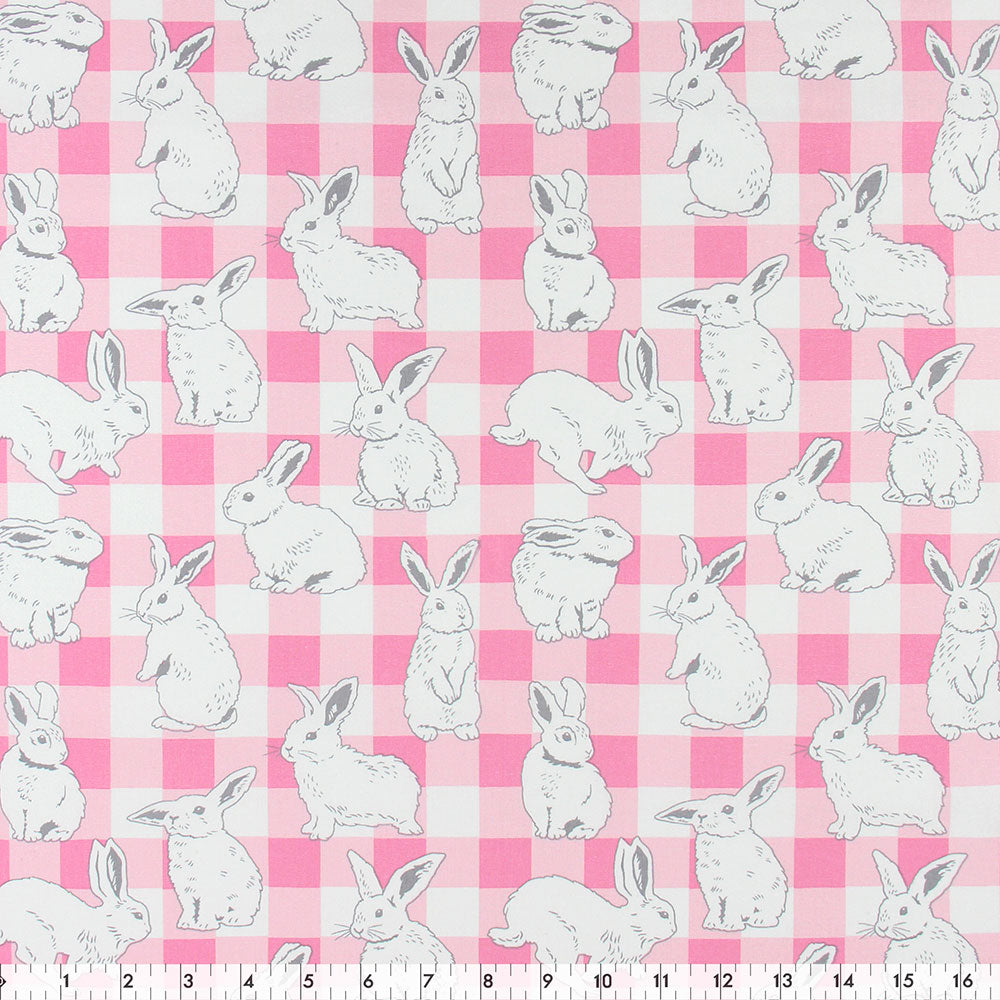 FABRIC CREATIONS Cotton Fabric Bolt 42 in × 8 yd Pink and White Gingham with White Bunnies