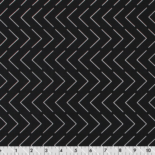 FABRIC CREATIONS 42" × 8 yd Cotton Fabric Bolt — Black with Broken White Thin Chevrons