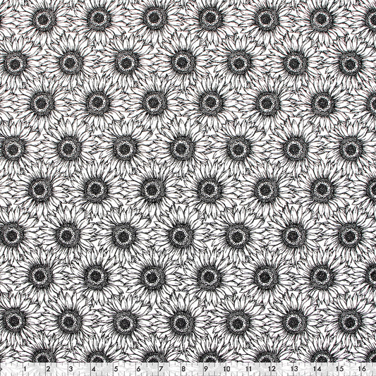 FABRIC CREATIONS 42" × 8 yd Cotton Fabric Bolt — White with Black Outlined Sunflowers