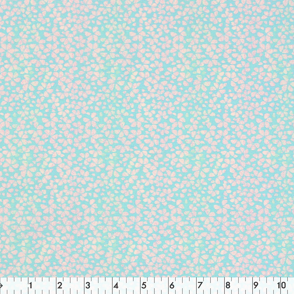 FABRIC CREATIONS 42" × 8 yd Cotton Fabric Bolt — Turquoise with White Crystal Mosaic Flowers