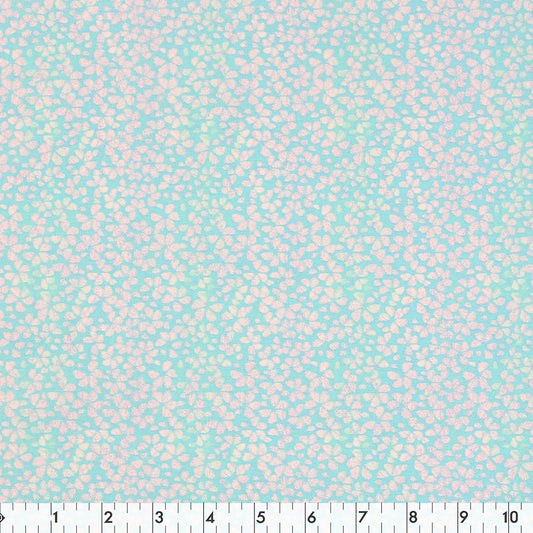 FABRIC CREATIONS 42" × 8 yd Cotton Fabric Bolt — Turquoise with White Crystal Mosaic Flowers