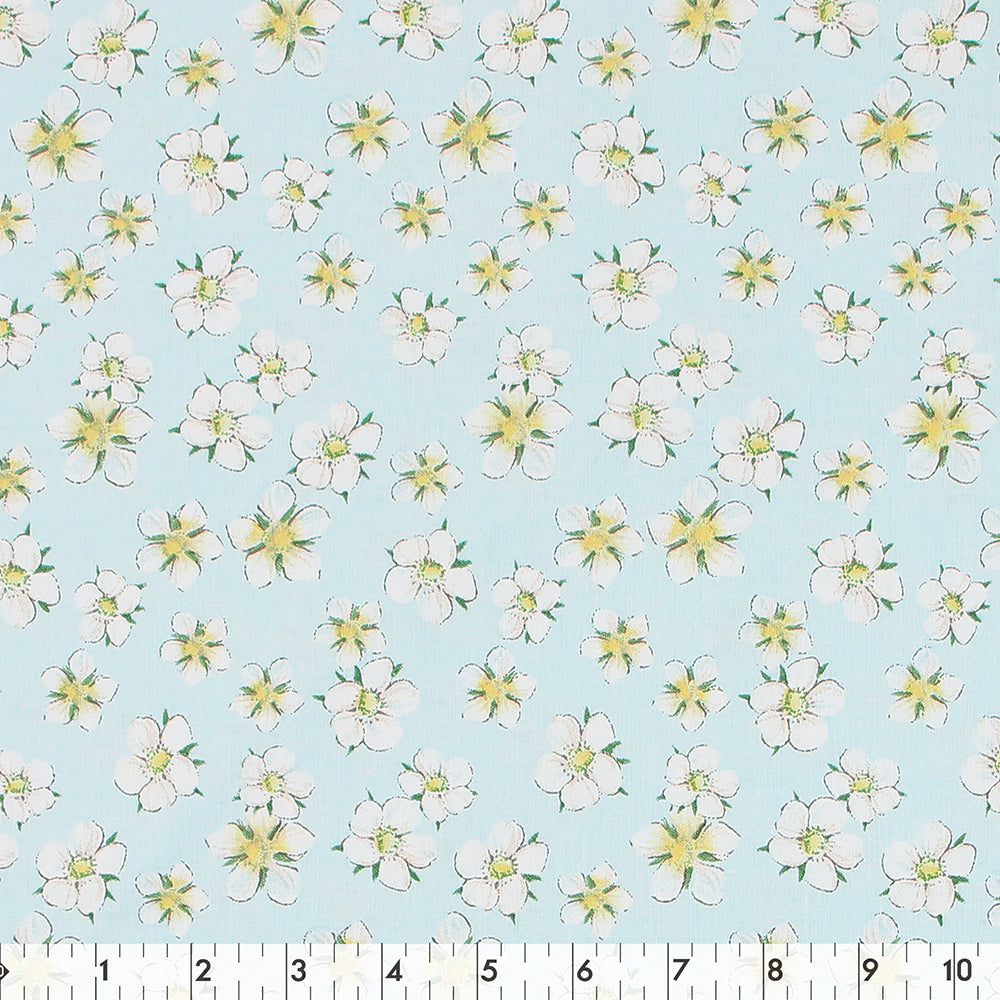 FABRIC CREATIONS 42" × 8 yd Cotton Fabric Bolt — Light Blue with White Daisies