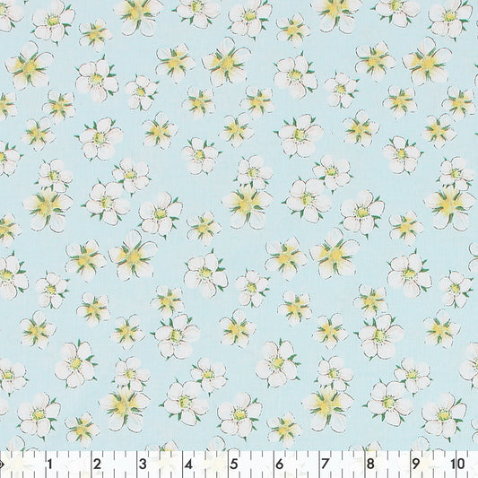 FABRIC CREATIONS 42" × 8 yd Cotton Fabric Bolt — Light Blue with White Daisies