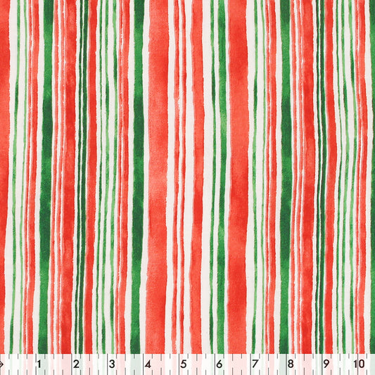 FABRIC CREATIONS 42" × 8 yd Cotton Fabric Bolt — White with Green and Red Watermelon Stripes