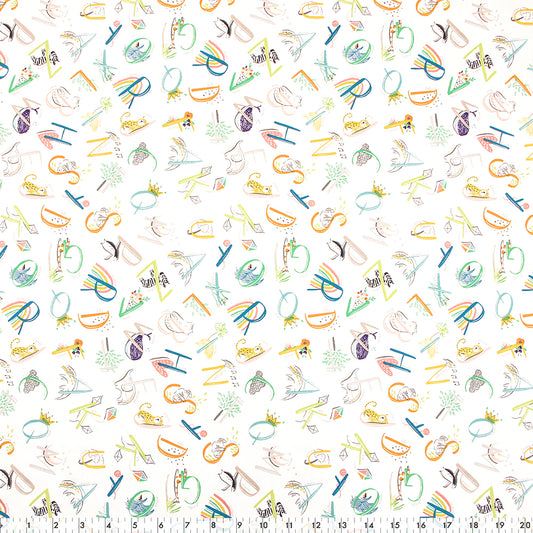 FABRIC CREATIONS 42" × 8 yd Cotton Fabric Bolt — White with Colourful Alphabet Letters