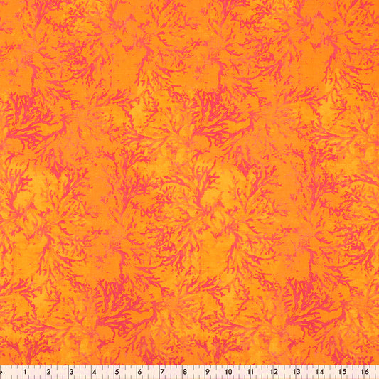 FABRIC CREATIONS 42" × 8 yd Cotton Fabric Bolt — Orange with Red Ocean Coral