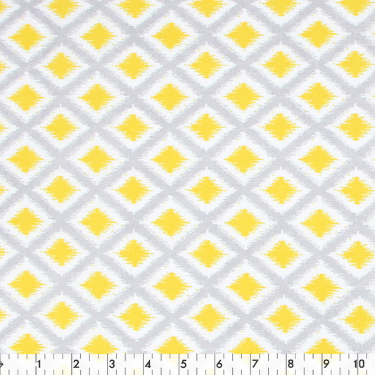 FABRIC CREATIONS 42 x 8yd Cotton Fabric Bolt - White with Yellow and Grey Diamonds