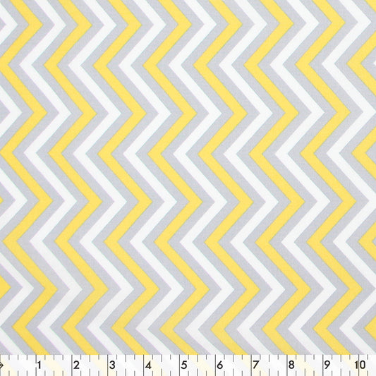 FABRIC CREATIONS 42 x 8yd Cotton Fabric Bolt - White, Yellow and Grey Thin Chevrons