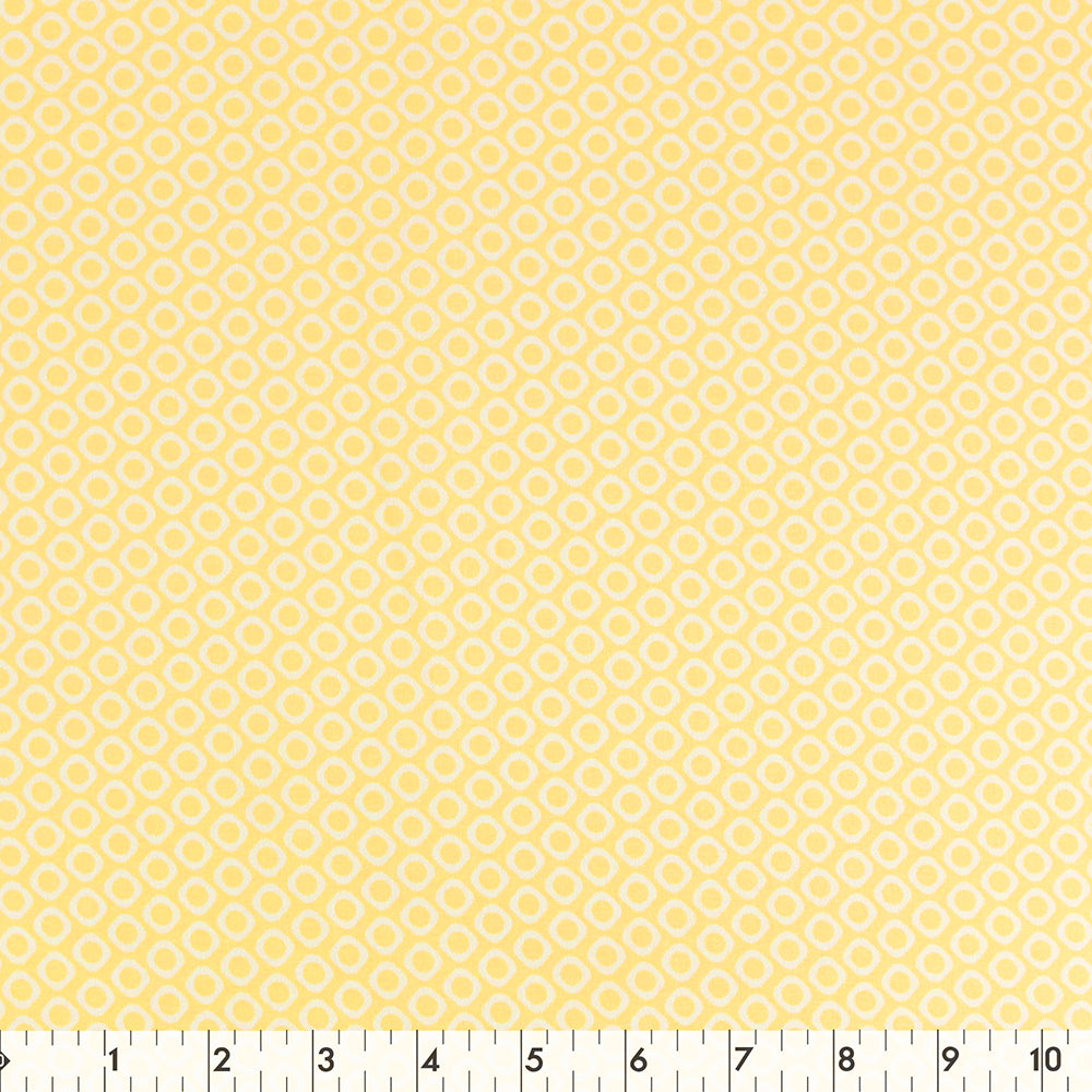 FABRIC CREATIONS Cotton Print Fabric Bolt – 42 in × 8 yd – Yellow with Diagonal Rows of White Circles