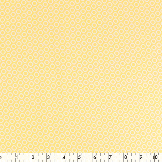 FABRIC CREATIONS Cotton Print Fabric Bolt – 42 in × 8 yd – Yellow with Diagonal Rows of White Circles