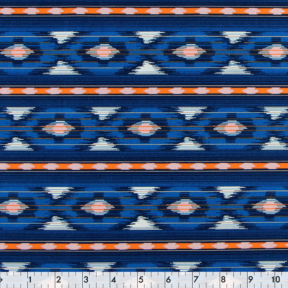 FABRIC CREATIONS 42" × 8 yd Cotton Fabric Bolt — Blue with Orange and White Native Stripes