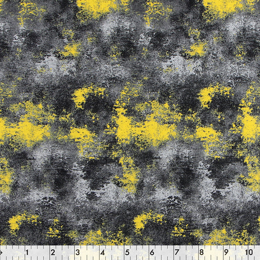 FABRIC CREATIONS 42" × 8 yd Cotton Fabric Bolt — Grey with Light Grey and Yellow Textured Paint