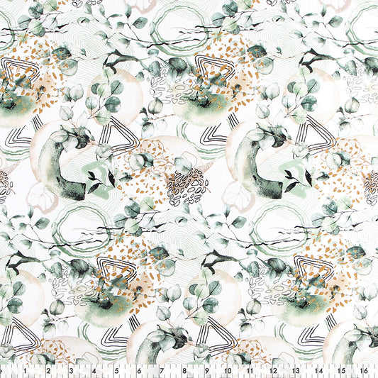 FABRIC CREATIONS 42" × 8 yd Cotton Fabric Bolt — Cream with Green and Tan Floral