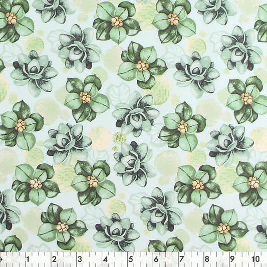 FABRIC CREATIONS 42" × 8 yd Cotton Fabric Bolt — Mint Green with Green Succulents