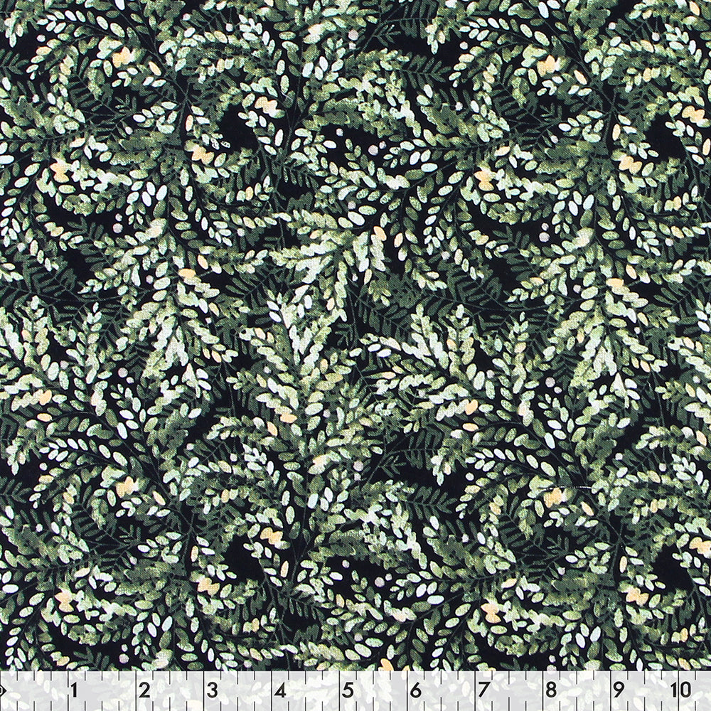 FABRIC CREATIONS 42" × 8 yd Cotton Fabric Bolt — Dark Green with Mixed Green Ferns