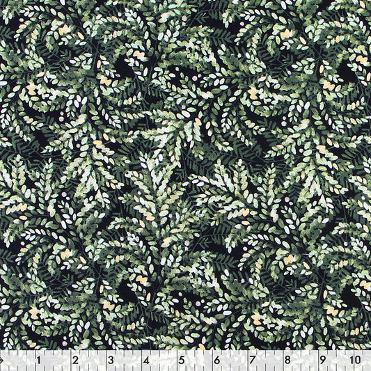 FABRIC CREATIONS 42" × 8 yd Cotton Fabric Bolt — Dark Green with Mixed Green Ferns