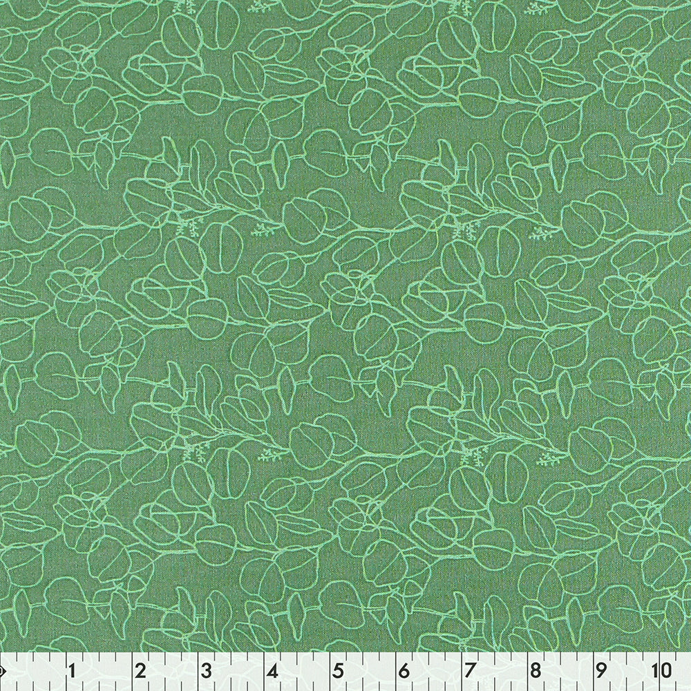FABRIC CREATIONS 42" × 8 yd Cotton Fabric Bolt — Avocado Green with Light Green Fractal Leaf Pattern