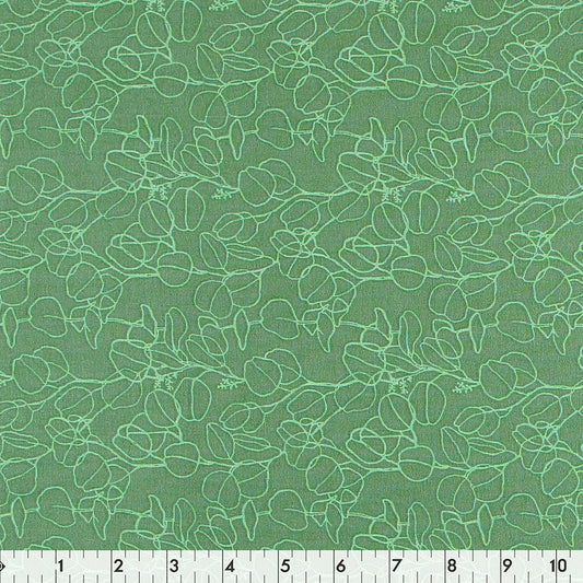 FABRIC CREATIONS 42" × 8 yd Cotton Fabric Bolt — Avocado Green with Light Green Fractal Leaf Pattern