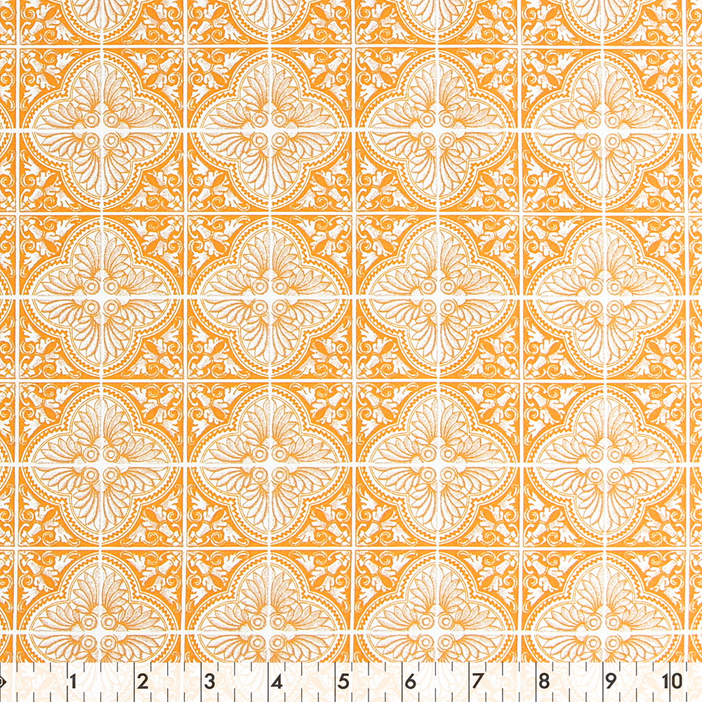 FABRIC CREATIONS 42" × 8 yd Cotton Fabric Bolt — Cream with Orange Clover Tiles