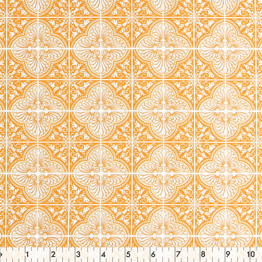 FABRIC CREATIONS 42" × 8 yd Cotton Fabric Bolt — Cream with Orange Clover Tiles