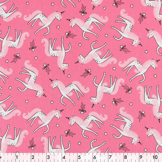 FABRIC CREATIONS 42" × 8 yd Cotton Fabric Bolt — Pink with White Unicorns with Pink Manes