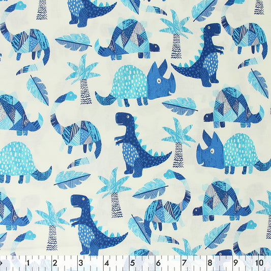 FABRIC CREATIONS 42" × 8 yd Cotton Fabric Bolt — White with Blue Dinosaurs