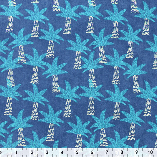 FABRIC CREATIONS 42" × 8 yd Cotton Fabric Bolt — Cobalt Blue with Aquamarine Palm Trees