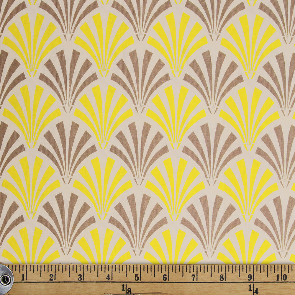 FABRIC CREATIONS 42" × 8 yd Cotton Fabric Bolt — Beige with Brown and Yellow Fans