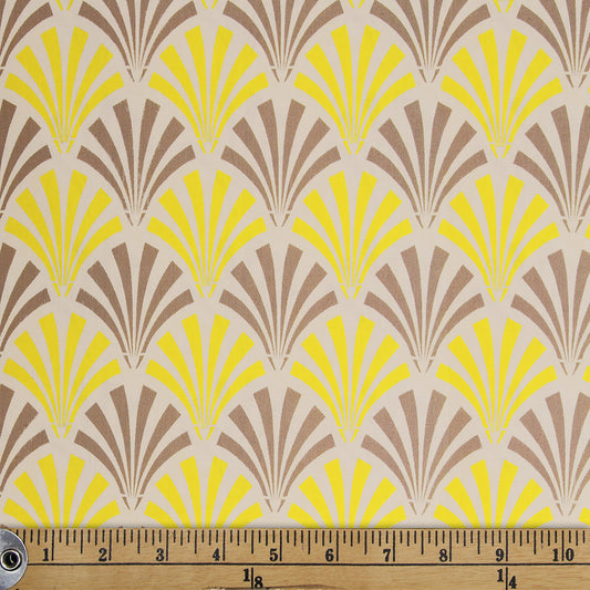 FABRIC CREATIONS 42" × 8 yd Cotton Fabric Bolt — Beige with Brown and Yellow Fans