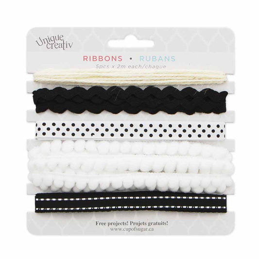 UNIQUE CREATIV Trim Pack – Black & White (5 × 2 m Assorted Trims)
