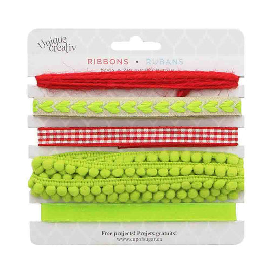 UNIQUE CREATIV Trim Pack – Red & Green (5 × 2 m Assorted Trims)