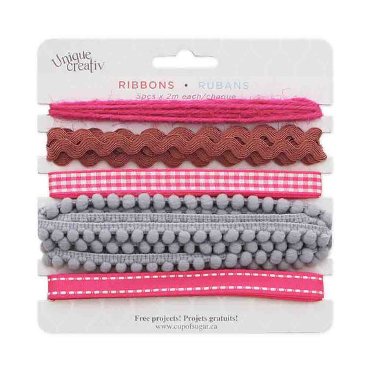 UNIQUE CREATIV Trim Pack – Pink & Grey (5 × 2 m Assorted Trims)