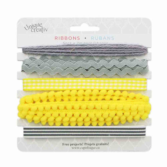 UNIQUE CREATIV Trim Pack – Yellow & Grey (5 × 2 m Assorted Trims)