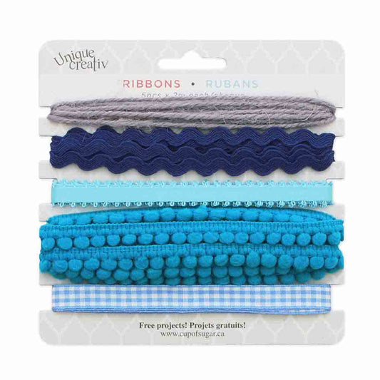 UNIQUE CREATIV Trim Pack – Royal Blue (5×2 m Assorted Ribbons & Trims)