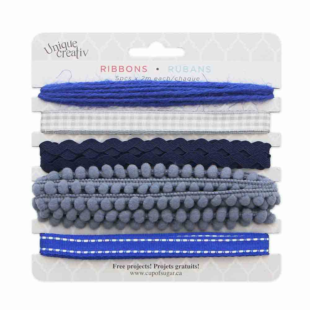 UNIQUE CREATIV Trim Pack – Navy Blue (5×2 m Assorted Ribbons & Trims)