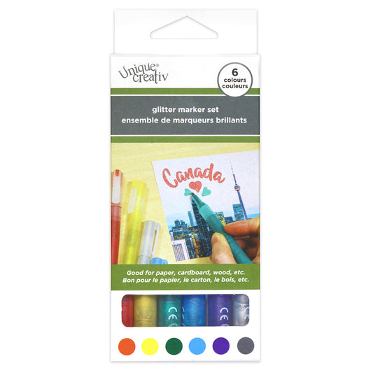 UNIQUE CREATIV Glitter Marker Set – 6 Colours (Water‑Based)