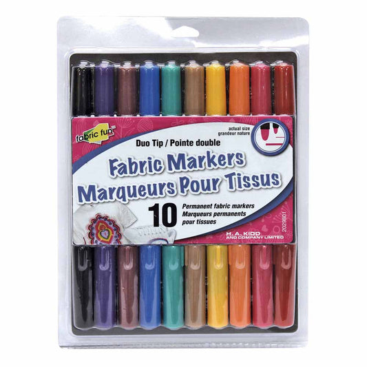 FABRIC FUN Fabric Markers — Dual‑Tip, Primary Colours (10‑Pack)