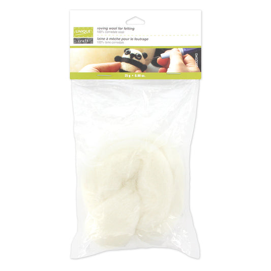 UNIQUE CRAFT Natural Wool Roving, 25 g — White