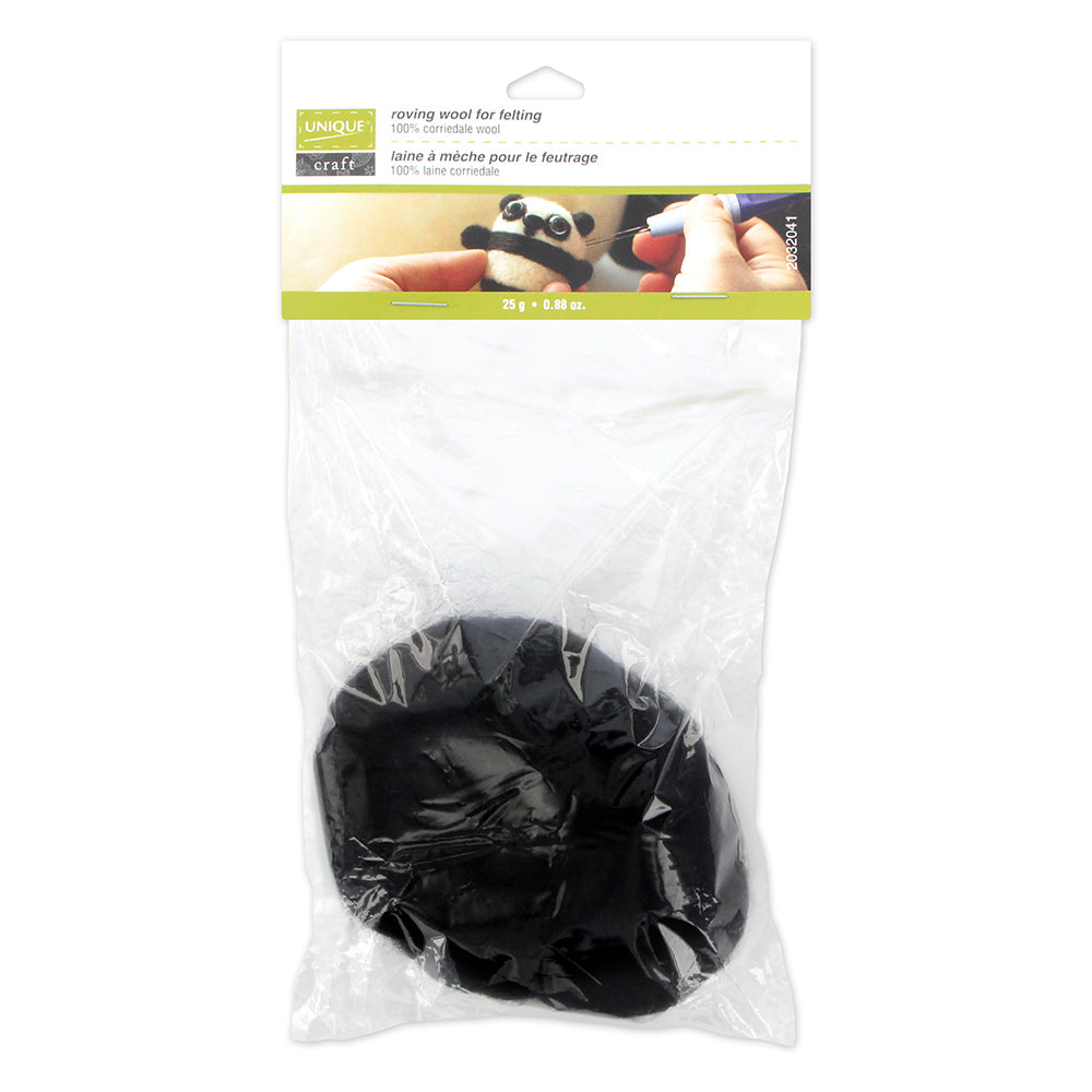 UNIQUE CRAFT Natural Wool Roving, 25 g — Black