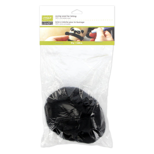UNIQUE CRAFT Natural Wool Roving, 25 g — Black
