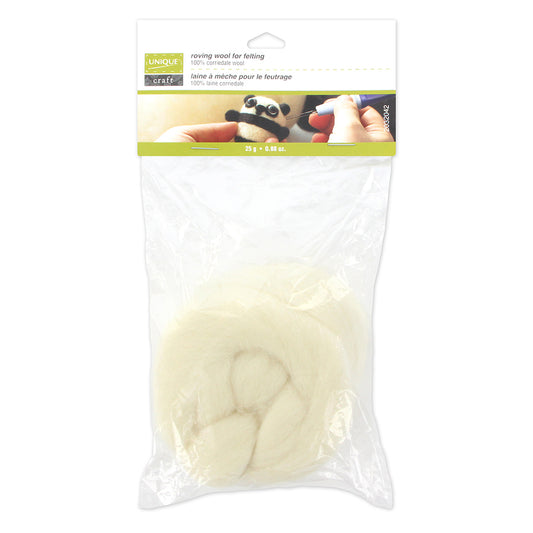 UNIQUE CRAFT Natural Wool Roving, 25 g — Ecru