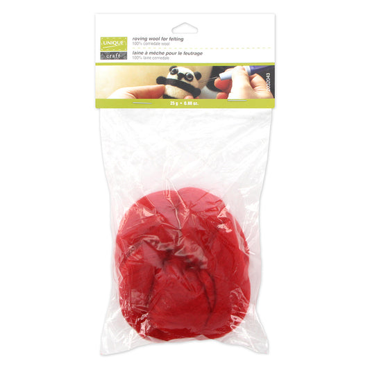 UNIQUE CRAFT Natural Wool Roving, 25 g — Red