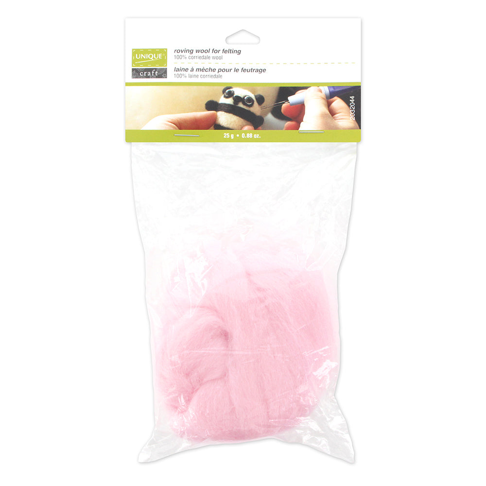 UNIQUE CRAFT Natural Wool Roving, 25 g — Baby Pink