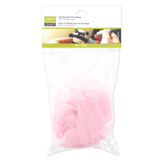 UNIQUE CRAFT Natural Wool Roving, 25 g — Baby Pink