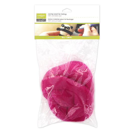 UNIQUE CRAFT Natural Wool Roving, 25 g — Fushia