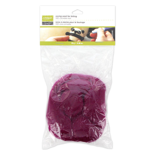 UNIQUE CRAFT Natural Wool Roving, 25 g — Berry